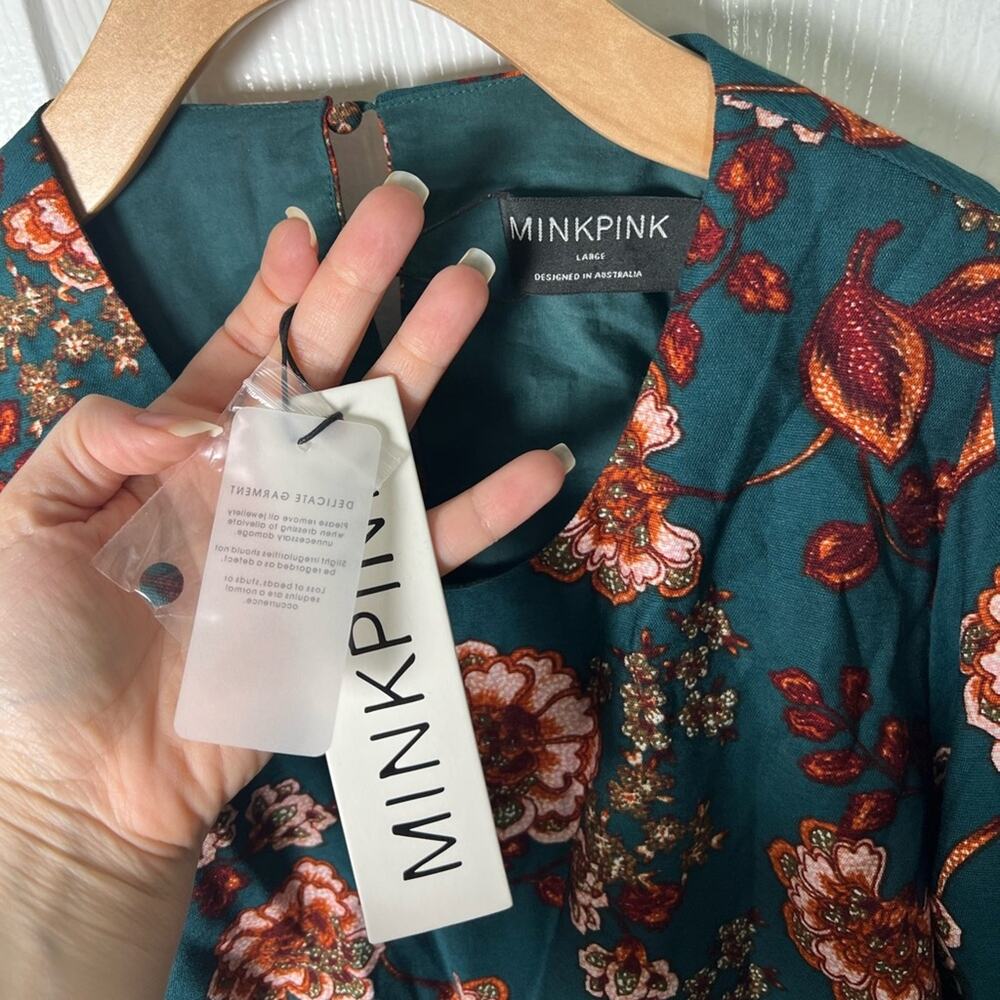 MinkPink Floral Cut Out Ring Long Sleeve Scoop Neck Olivia Mini Dress L - Picture 9 of 9